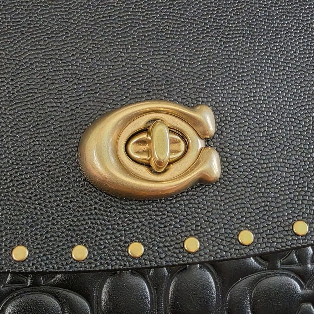 Coach 53344 Parker Rivets Genuine Snakeskin Black Leather Chain Shoulder Bag